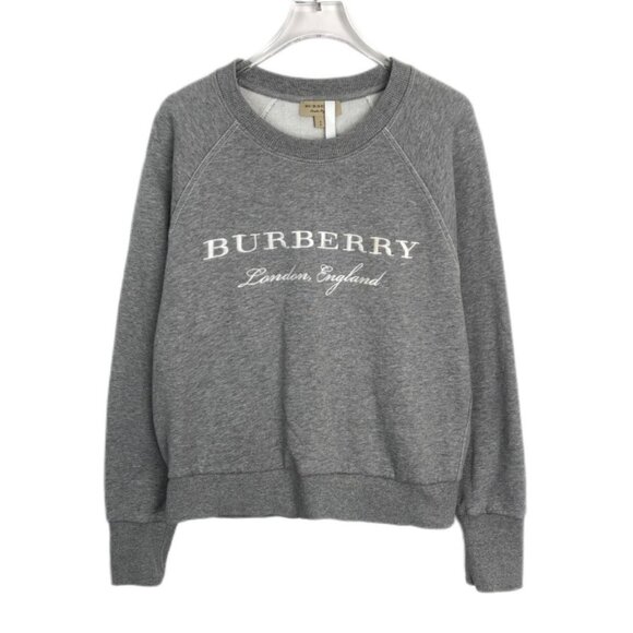 Burberry Logo Embroidered Grey Crewneck Long Sleeve Sweatshirt